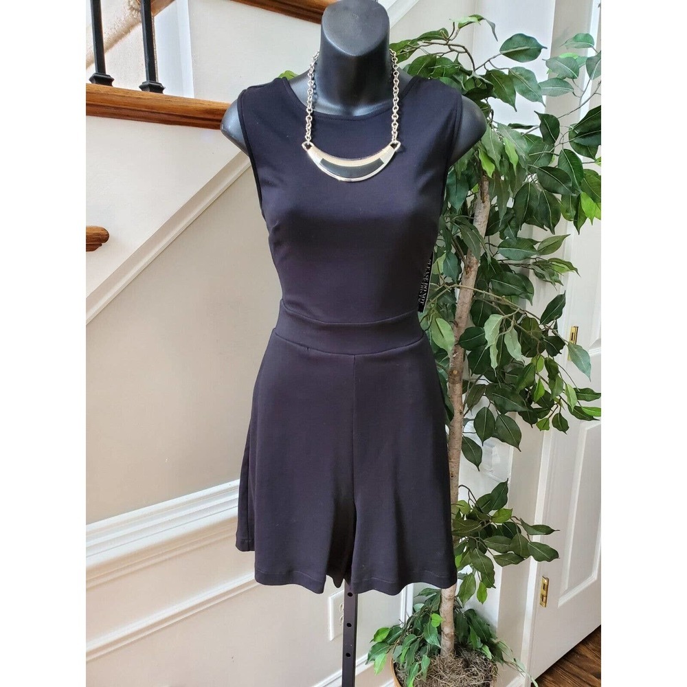 NY&C Women's Solid Black 100% Cotton Round Neck Sleeveless Casual Romper Size S
